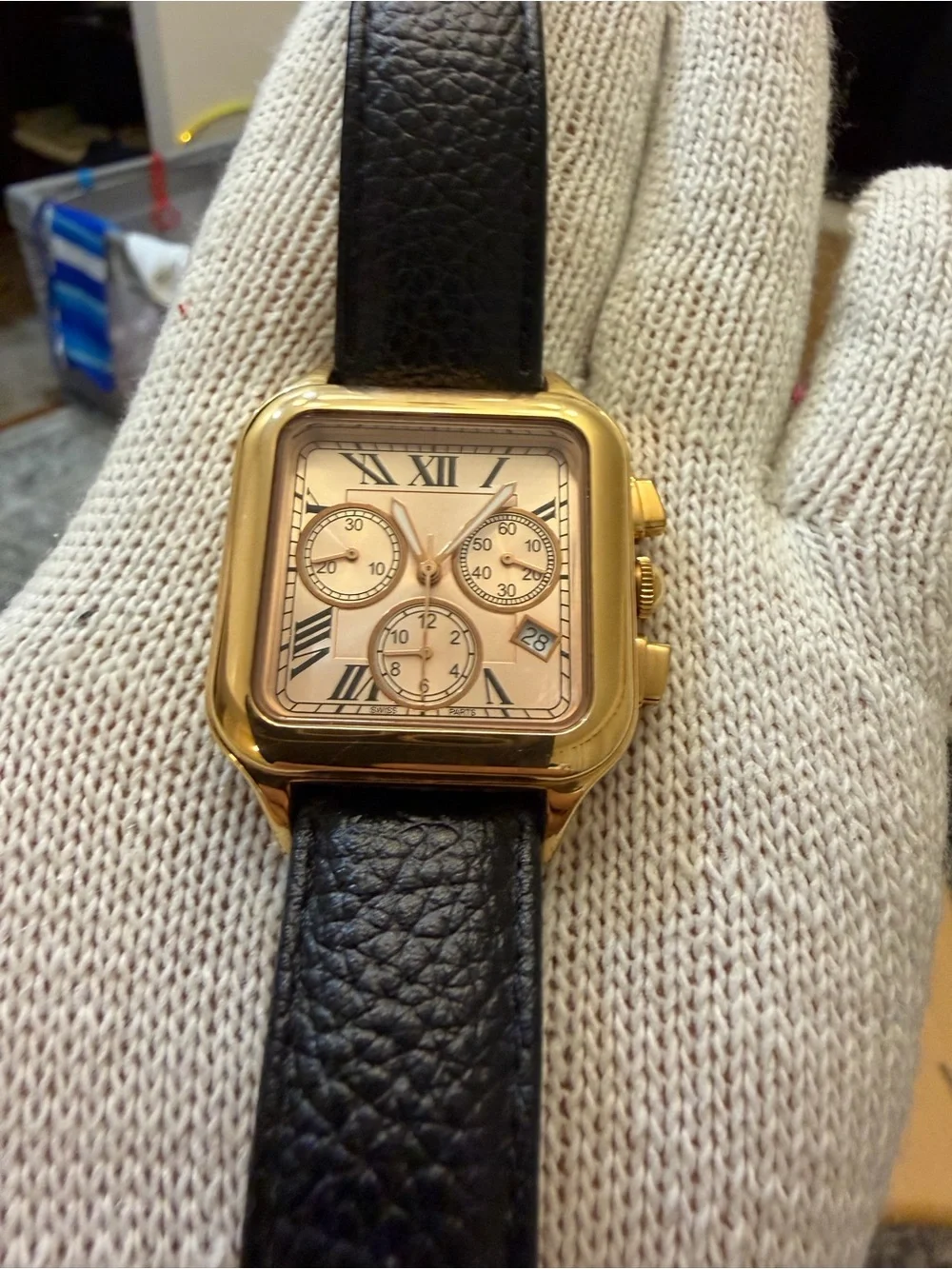 Bronzo Italia Chronograph Watch Square Bronze Roman Numeral Black Leather